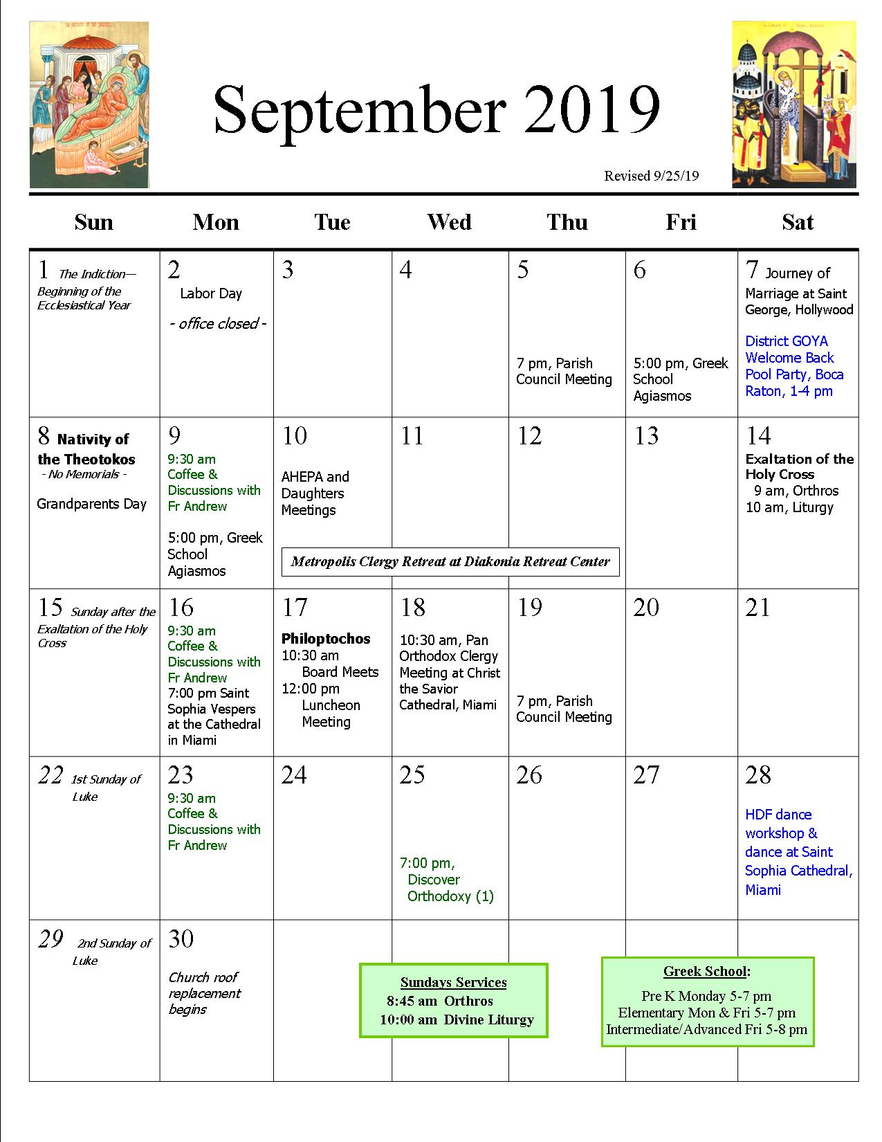 Parish Calendar | St. Catherine Greek Orthodox Church